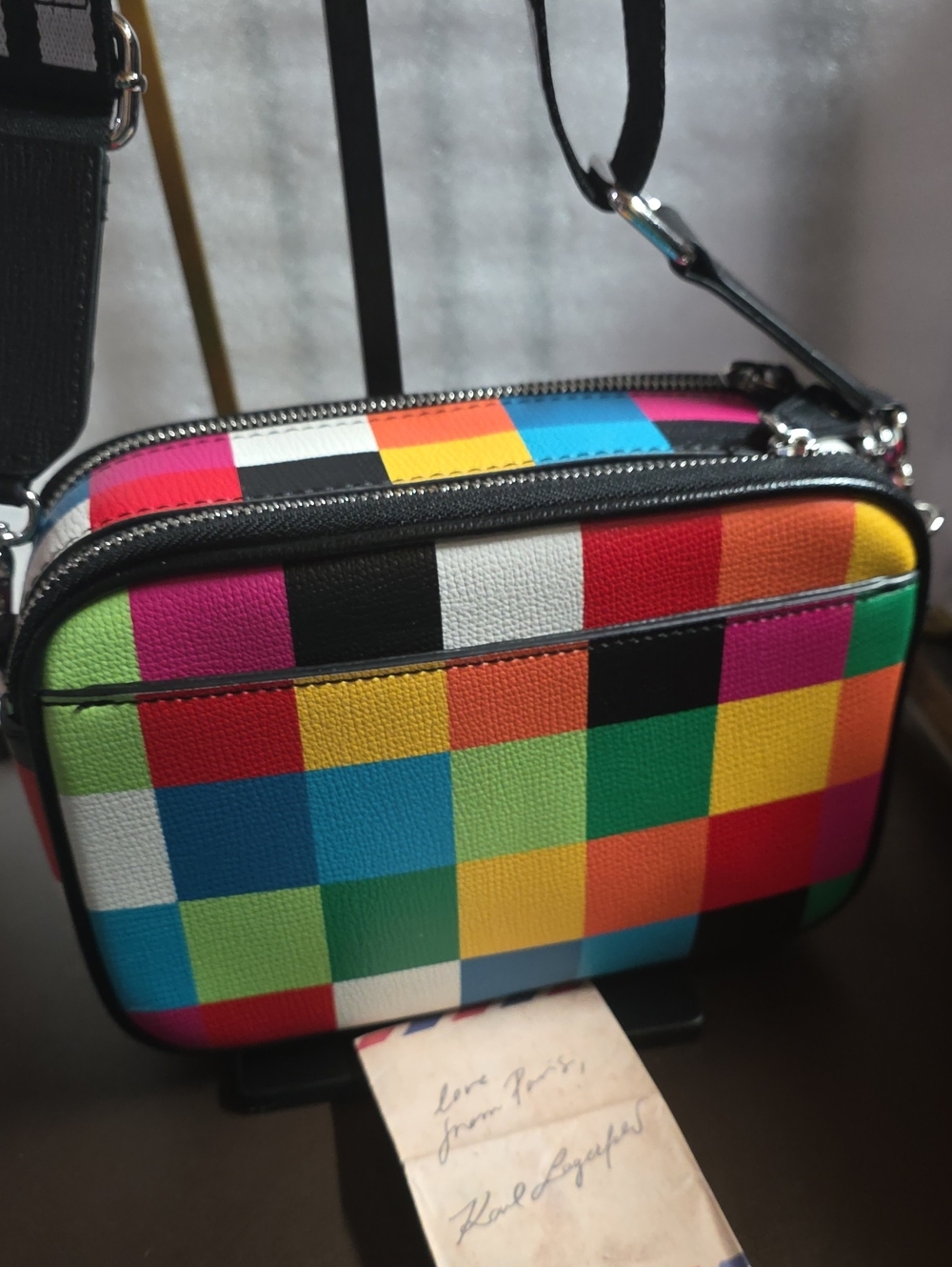 Karl Lagerfeld Multicolor Checkered Camera Crossbody Euc - Picture 4 of 13